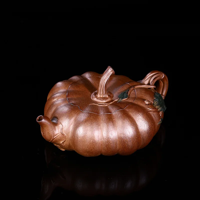 Wholesale Handmade Piece Mopan Pumpkin High-End Tea Set Crafted In Longyao Kiln Using Firewood-Fired Golden Clay 800Cc