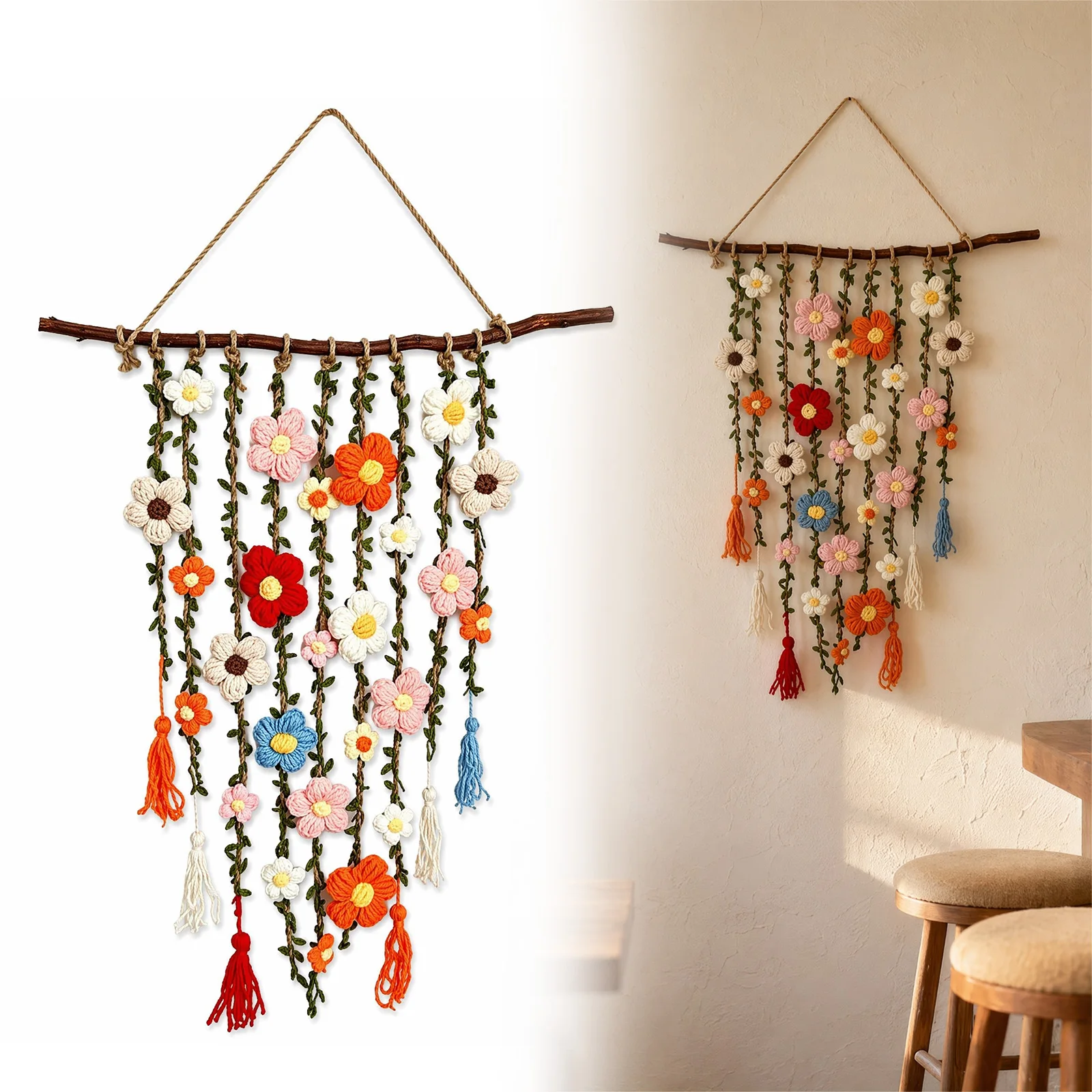 Home Art Textiles - Crochet Woven Garden Boho Floral Wall