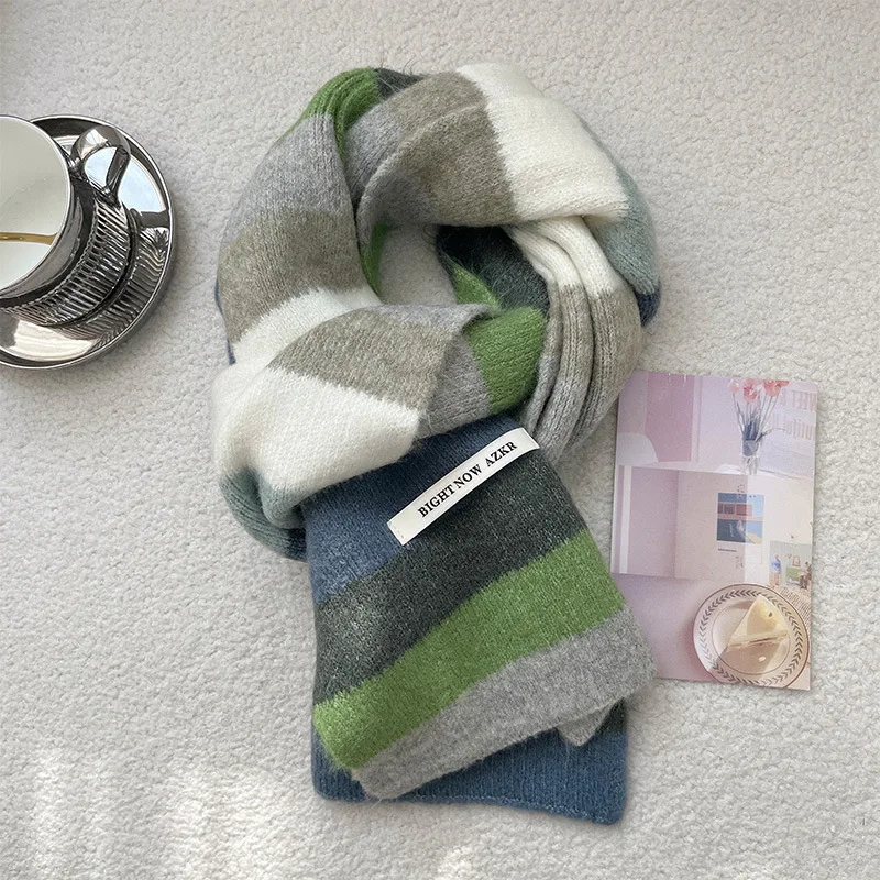 Colorful Striped Scarf for Women Autumn Winter Warm Soft Unisex Korean Fashion Neck Wrap