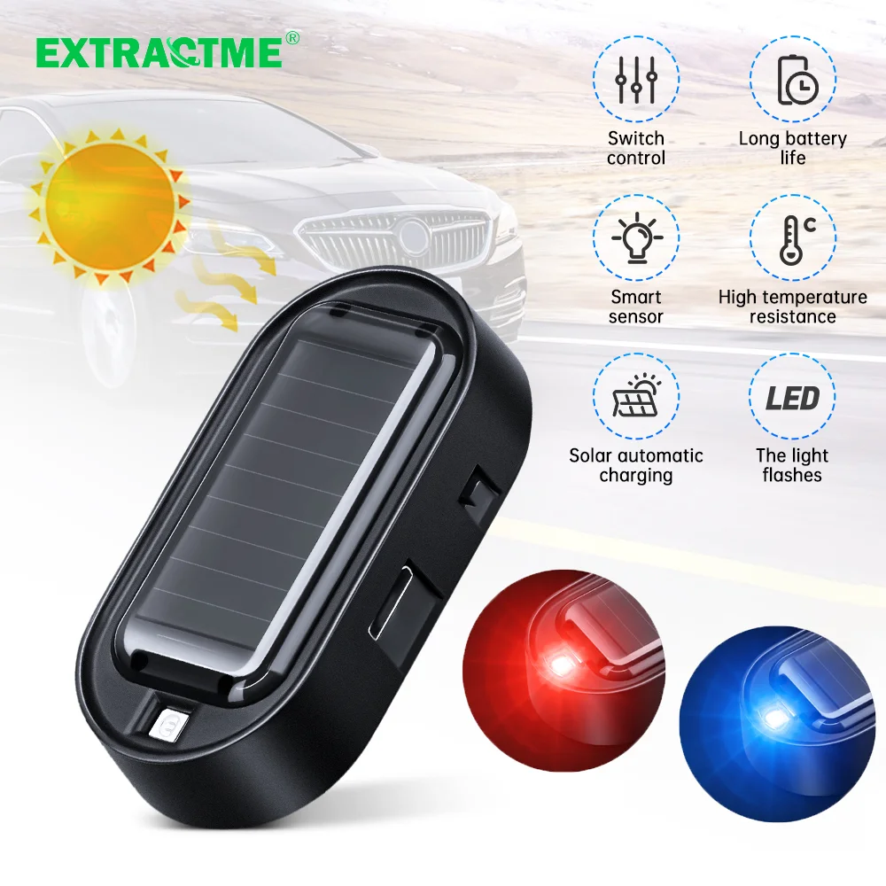 Extractme Solar Powered Warning Light For Car Security Simulated Dummy Alarm Wireless Anti-Theft Caution Lamp LED Flashlight