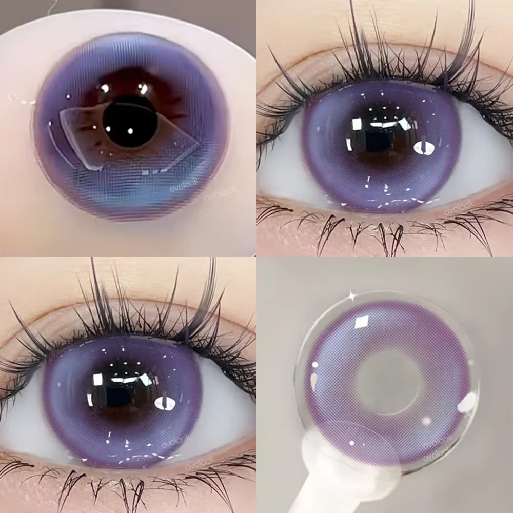 OVOLOOK-1 Pair Black Gray Beauty Colored Contact Lenses for Eyes Purple Halloween Lens Big Eye Lens Natural Look Brown Blue Lens