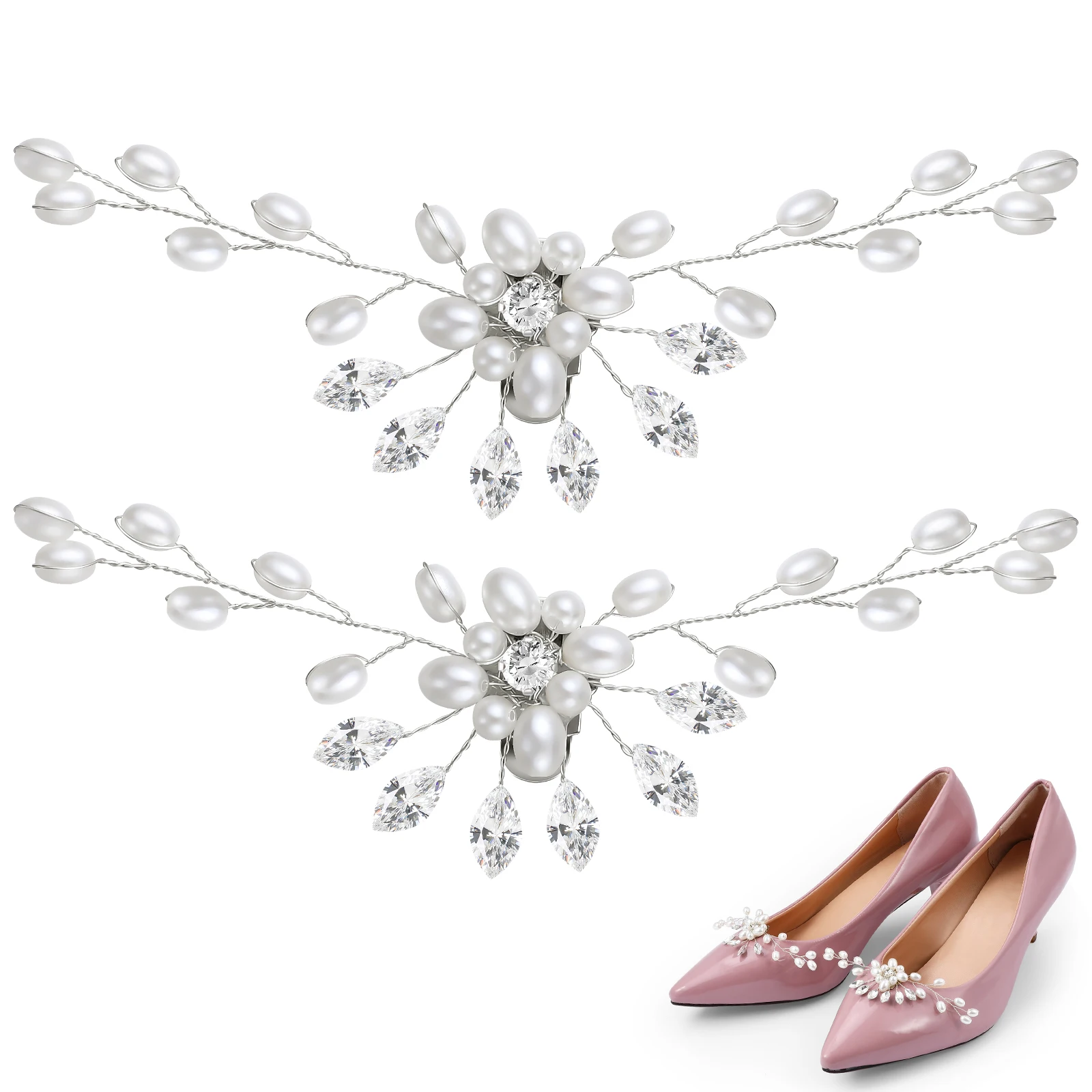 

2Pcs Pearl Shoe Clips Rhinestones Crystal Wedding Bridal Accessories for Women Fashionable Party Decor Pearl Shoe Clips