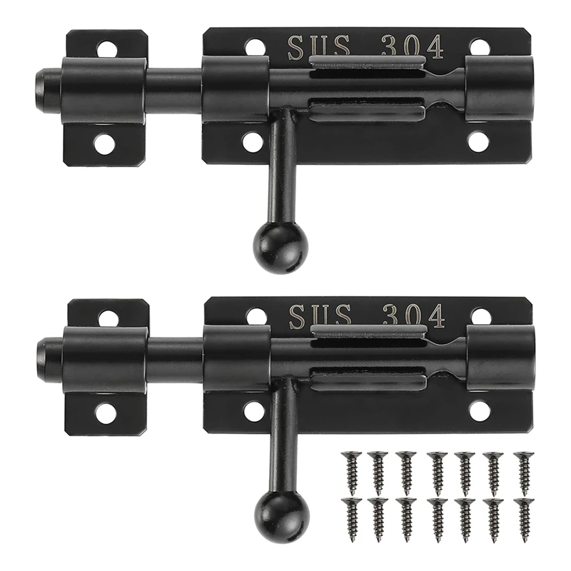 Barrels Bolt Door Latch with Padlock Hole, Slide Door Lock 2 Pack