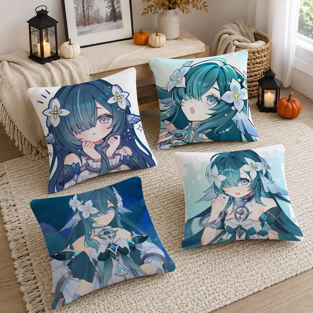 Vodyanitsa-Genshin Impact Cushion Cover Soft Fluffy Short Plush Throw Decorative Cushion Covers for Sofa Bedroom Home Decor