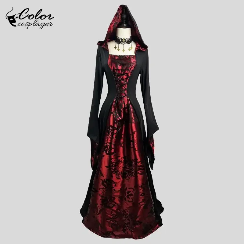 Robe d'Halloween Cosplay Vintage pour Femme, Costume de Vampire Médiéval, Vêtements Gothiques Effrayants, Fantôme Rouge