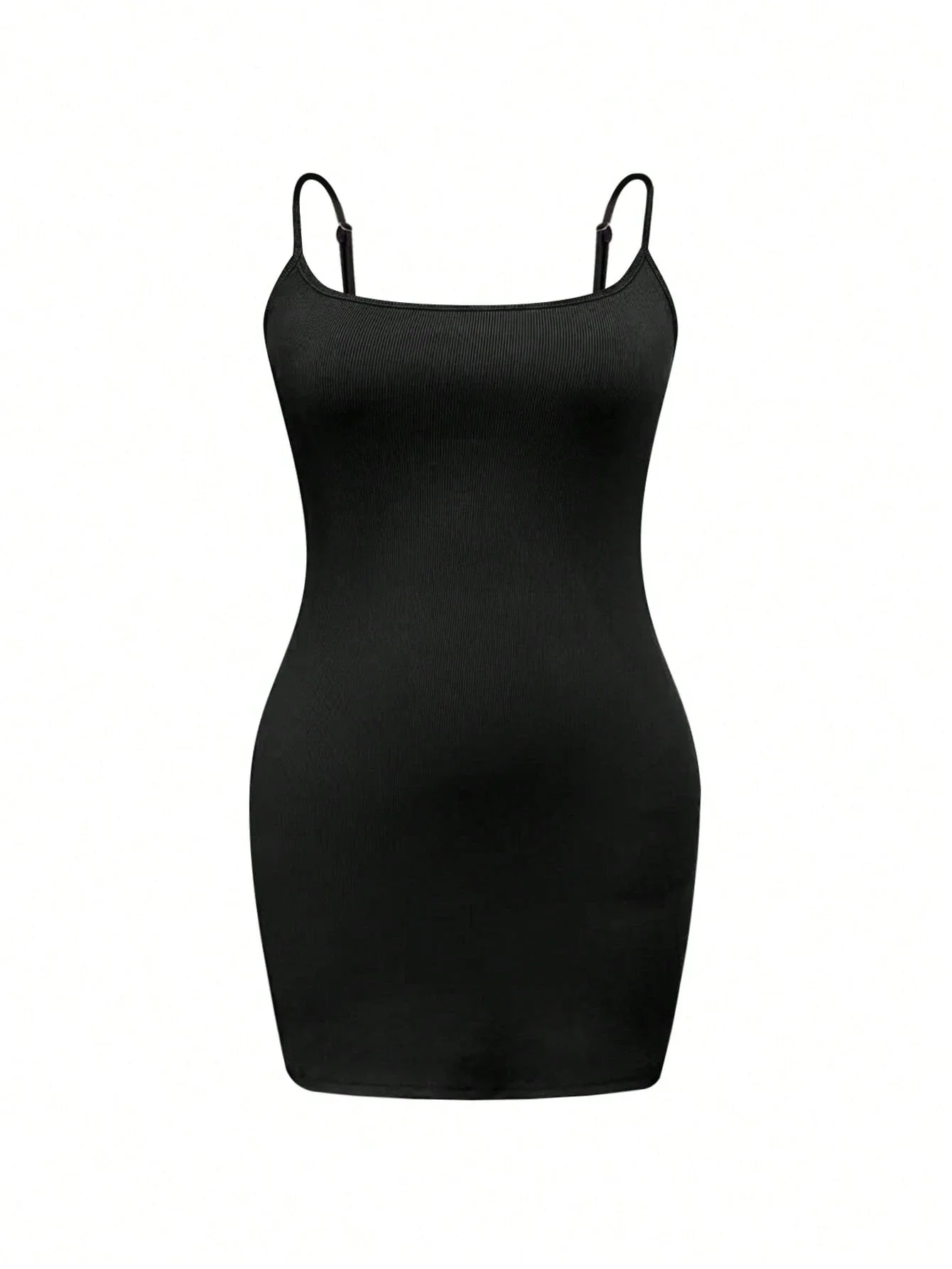 

Черное однотонное облегающее платье-комбинация на тонких бретелях для женщин