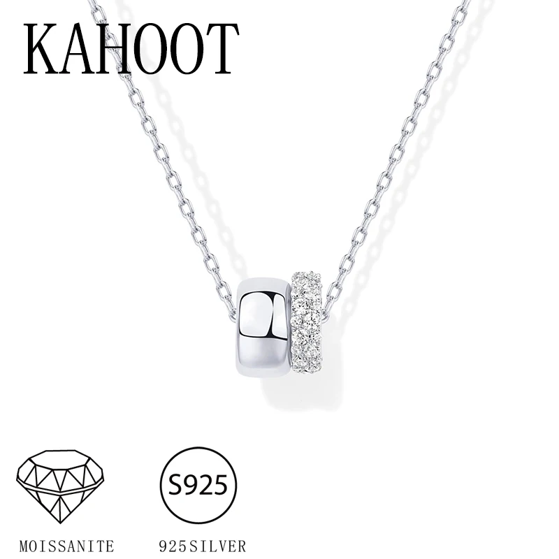 

A 925 silver double circle round moissanite necklace simple casual high quality men's and women's pendant necklace