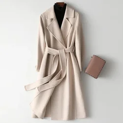 2024 Autumn Winter Women Sweet Bowknots Lace Up Mid-Long Thermal Woolen Coat Lady Chic Luxury Solid Outside Party Coat Jackets