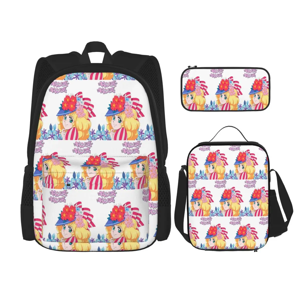 Candy Candy Anime Manga Backpacks Students Bookbag School Bags Rucksack Lunch Bag Pen Bag Three-Piece Set
