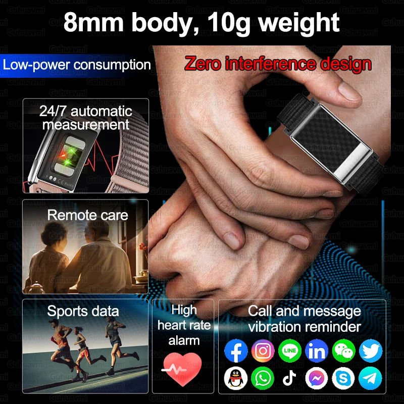 Nieuwe gezondheidsarmband zonder scherm Nauwkeurige hartslag Bloeddruk ECG-monitor Oproepherinnering Smart Watch Sportband Fitness Tracker