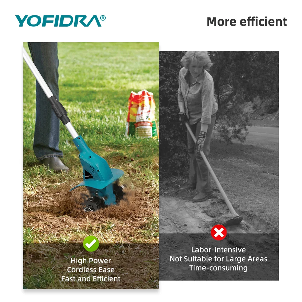 YOFIDRA 200MM Elektrische Gartenfräse Kultivator 180 ° Faltbarer Bodenfräser Rasenmäher für Makita 21V Akku – Detail 11