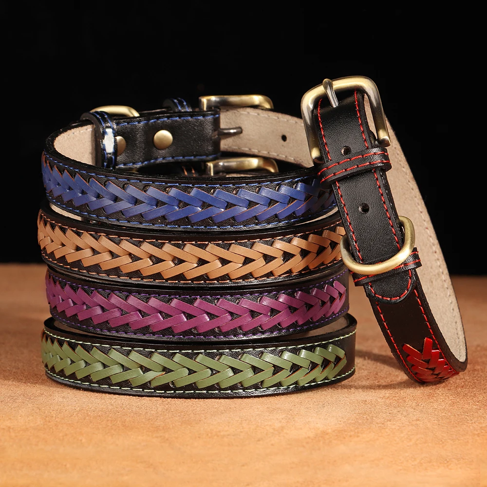 High Quality Leather Dog Collar Braided Durable Pet Collars For Small Mediumm Dogs French Bulldog Dog Accessories Pet Items