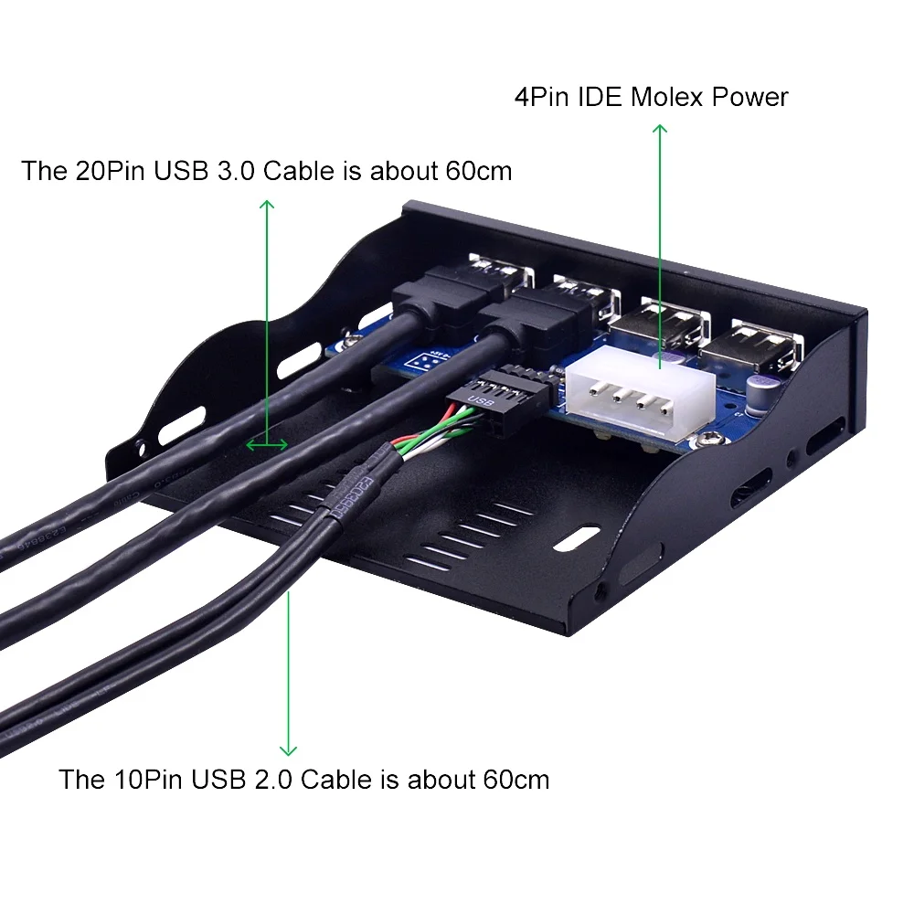 4 Ports USB 2.0 USB 3.0 Hub Front Panel Cable Bracket Adapter for 3.5 Inch Floppy Bay
