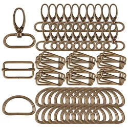 60Pcs Rectangle Adjuster Triglides Slides Buckle D Rings and Swivel Snap Hooks Tri-Glide Buckles for Handbag DIY Accessories