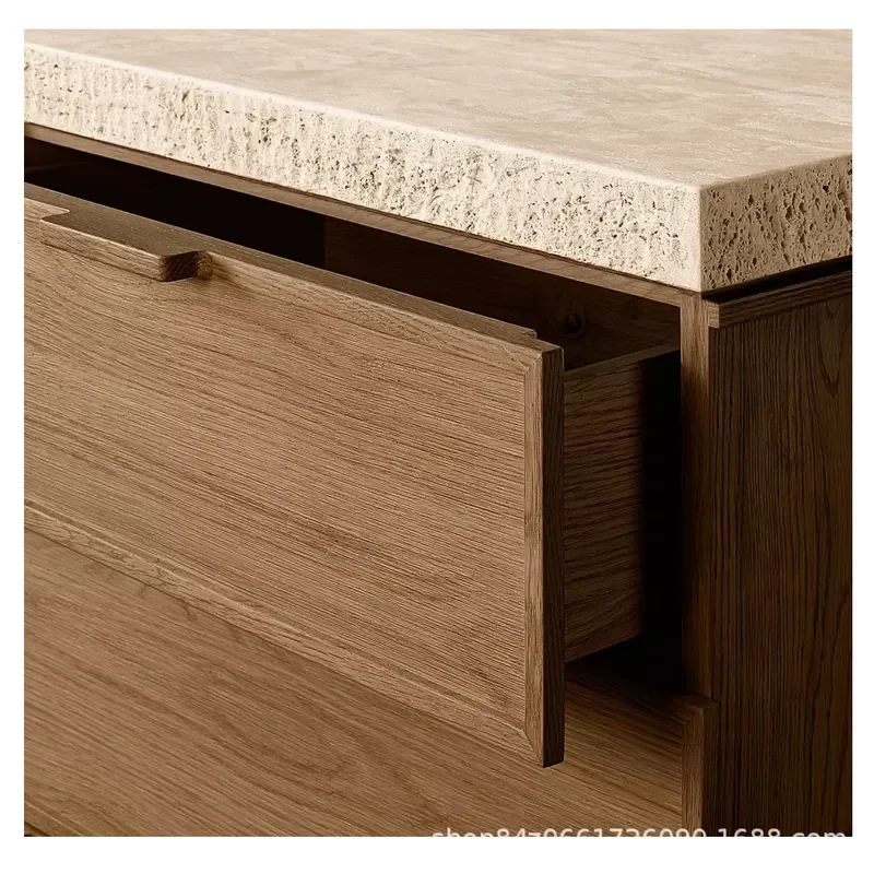 Solid Wood Chest of Drawers Walnut Color Antique Style Storage Cabinet for Living Room Partition and Bedroom Organization