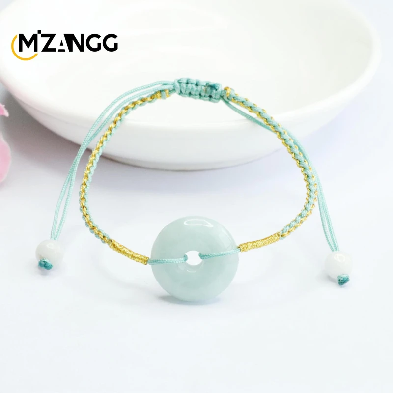 Natural Myanmar A Goods Jade Peace Buckle Bracelet Hand-woven Jade Hand String Simple Fashion Jewelry for Men and Women Gifts