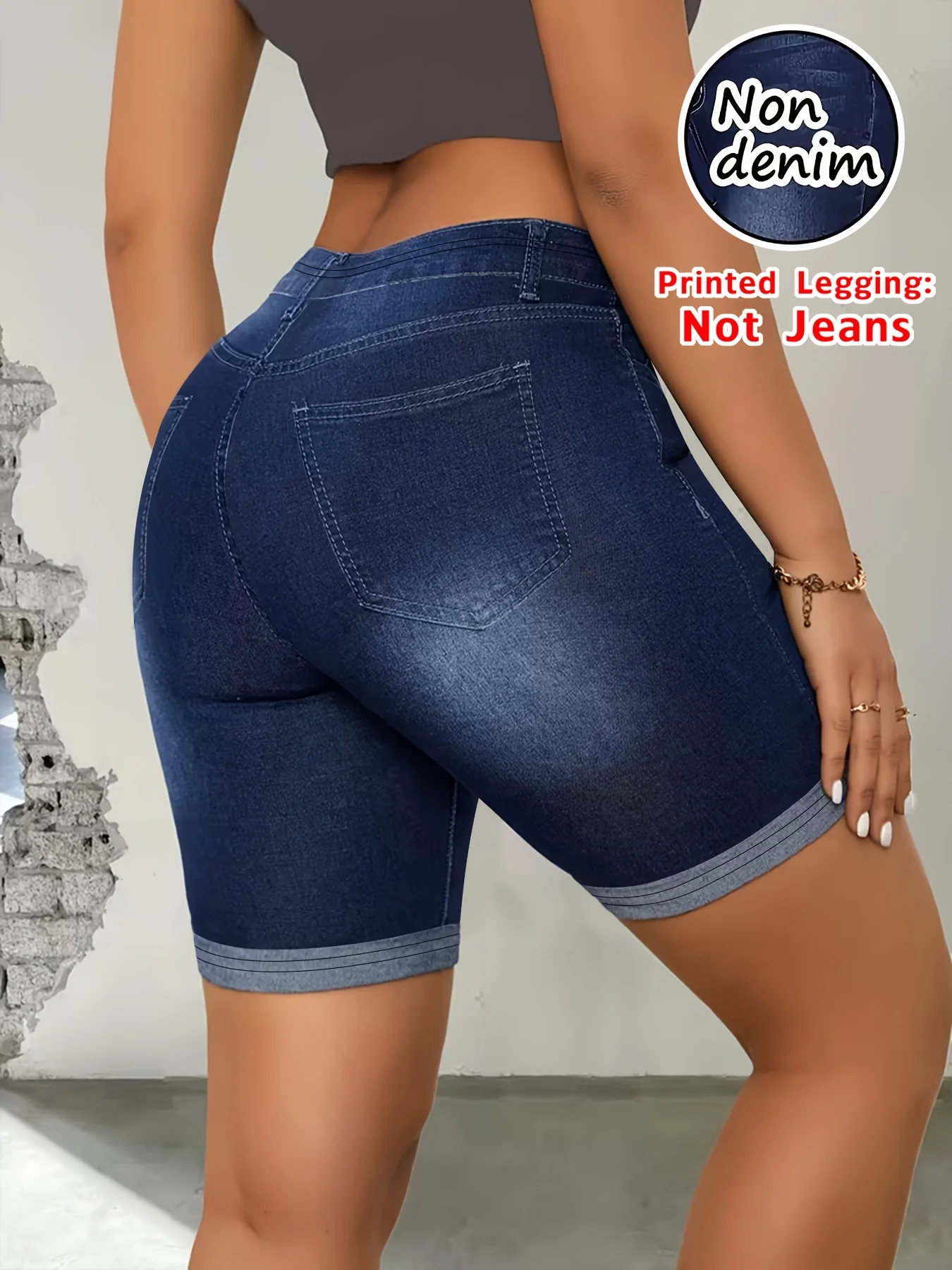 Stretch-Capri-Leggings mit Denim-Print für Damen, atmungsaktive Outdoor-Strand-Urlaubsshorts – Detail 3