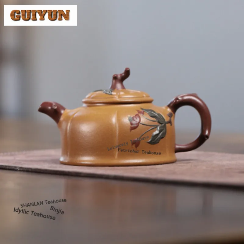 

260ml Luxury Yixing Purple Clay Teapots Handmade Pot Raw Ore Gold Section Mud Kettle With Infuser Chinese Zisha Tea Set Craft