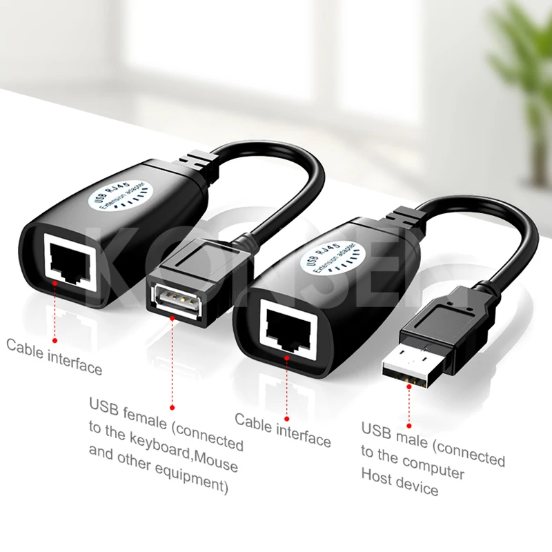 USB-удлинитель, адаптер 50 м, один RJ45 Ethernet CAT5E 6 до 150 футов, кабель USB 2,0, удлинитель, адаптер для ноутбука, видеорегистратора, мыши