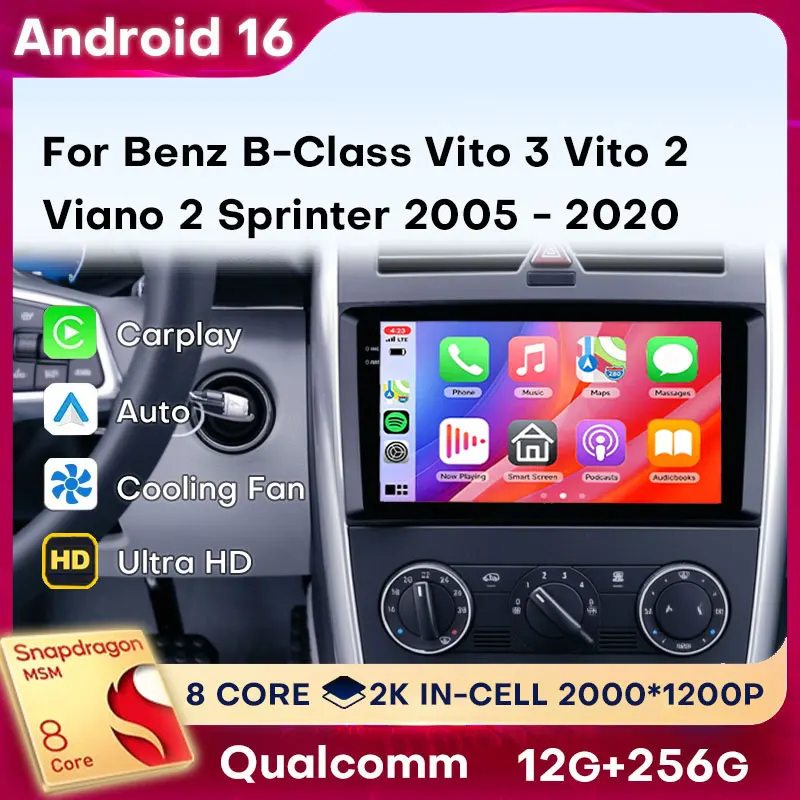 Android 16 Carplay For Benz B-Class Vito 3 Vito 2 Viano 2 Sprinter 2005 - 2020 Audio 5G WIFI Player Head Unit Car Radio DSP Auto