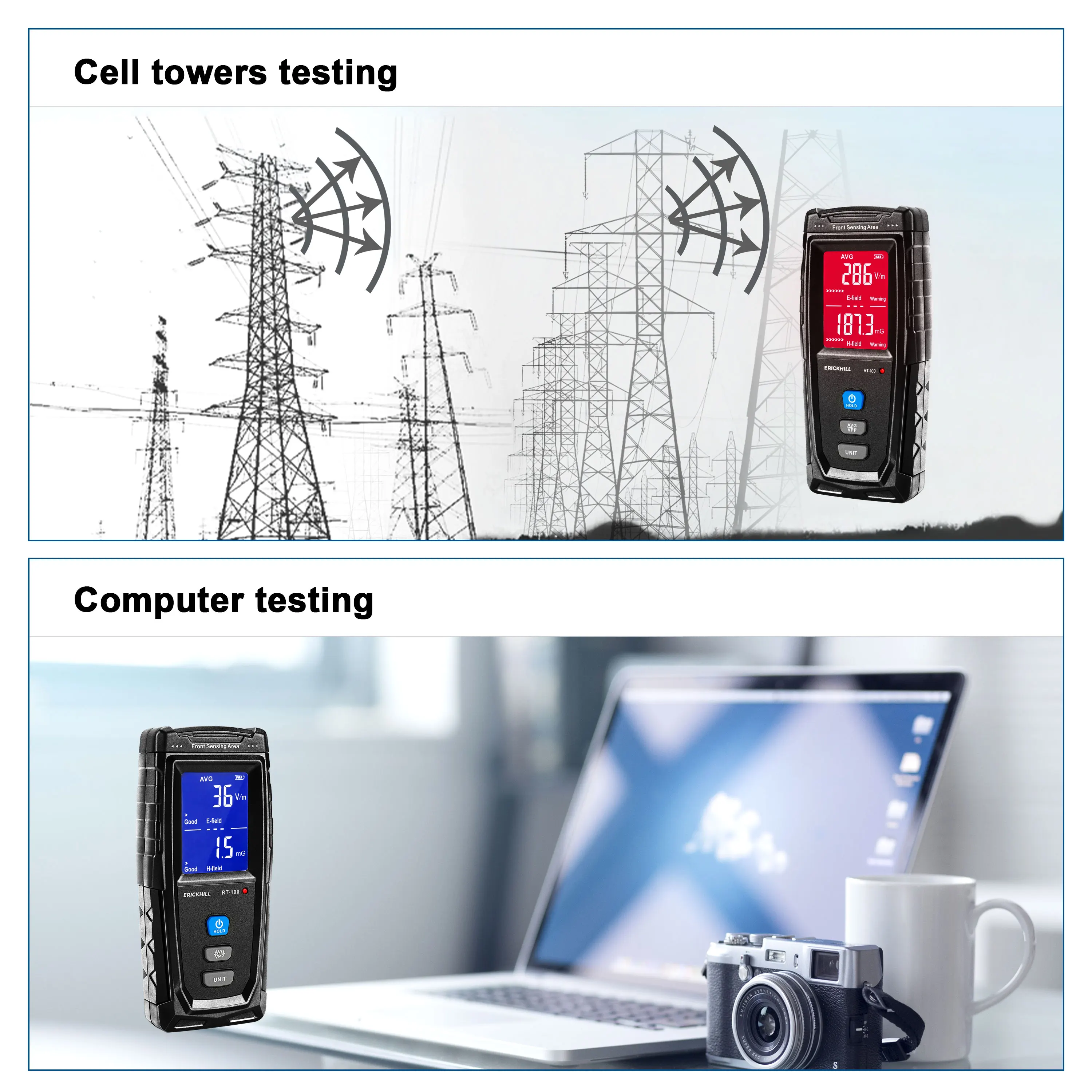 RT-100 EMF meter, Rechargeable Digital Electromagnetic Field Radiation Detector Handheld Digital LCD EMF Detector