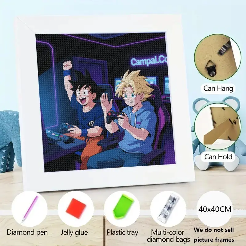 1 peça 5d diy kit de pintura diamante broca completa, dragon ball z anime goku e troncos cena de jogo strass bordado ponto cruz ar