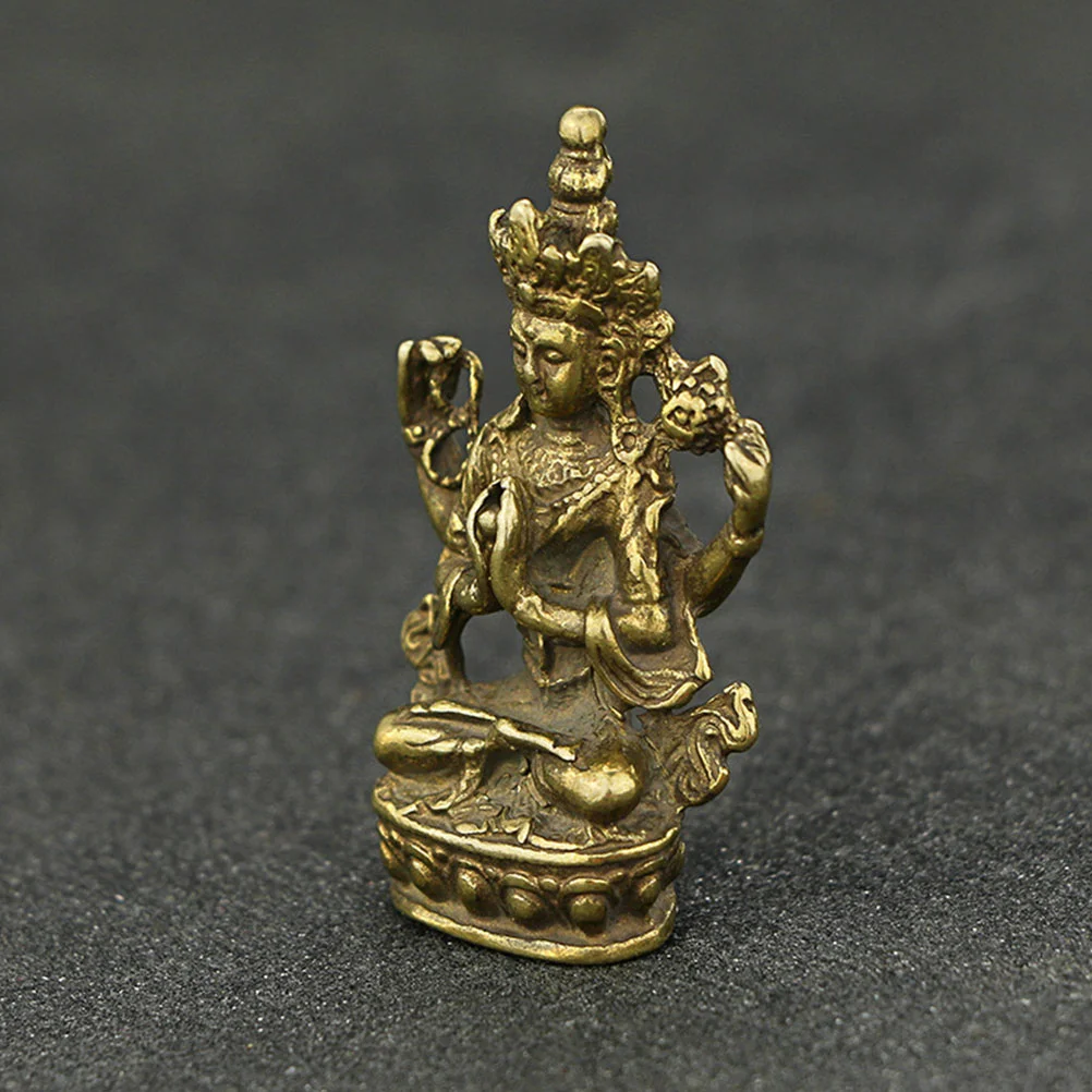 Avalokitesvara Ornament Brass Quan Yin Buddha Model Sculpture Statue Domestic Decor Vintage