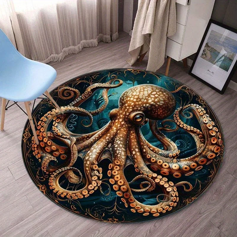 

Круглый коврик с изображением осьминога, фланелевый коврик с принтом морских обитателей, для декора ванной комнаты и спальни, уникальный художественный напольный ковер