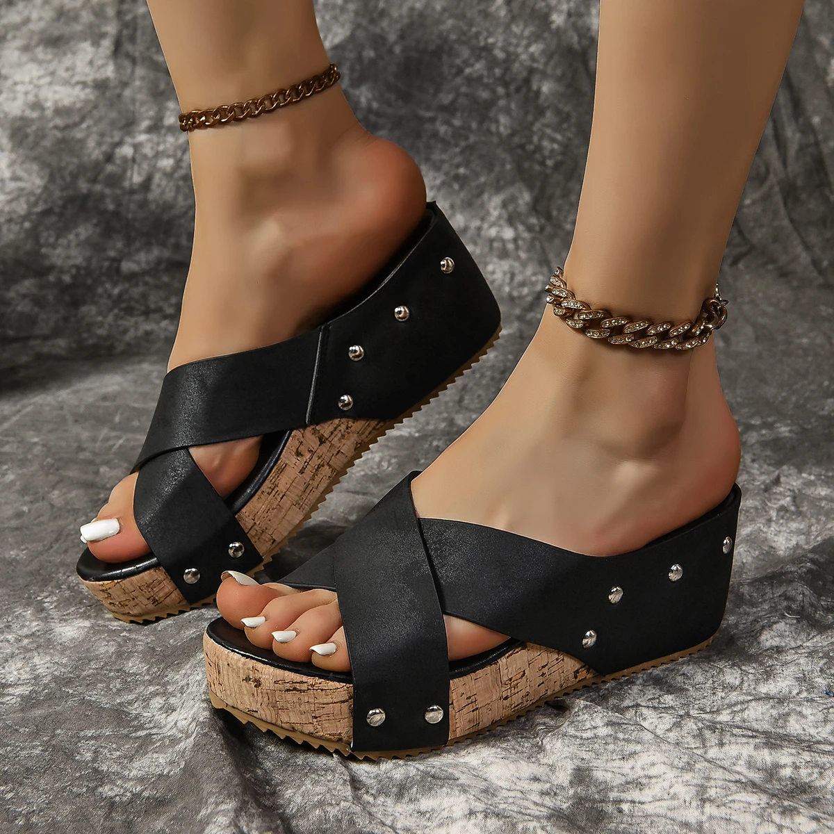 Women Slippers 2024 New Summer Shoes Women Open Toe Rome Slippers Casual Wedges Platform Sandals Slides Women Zapatos De Mujer