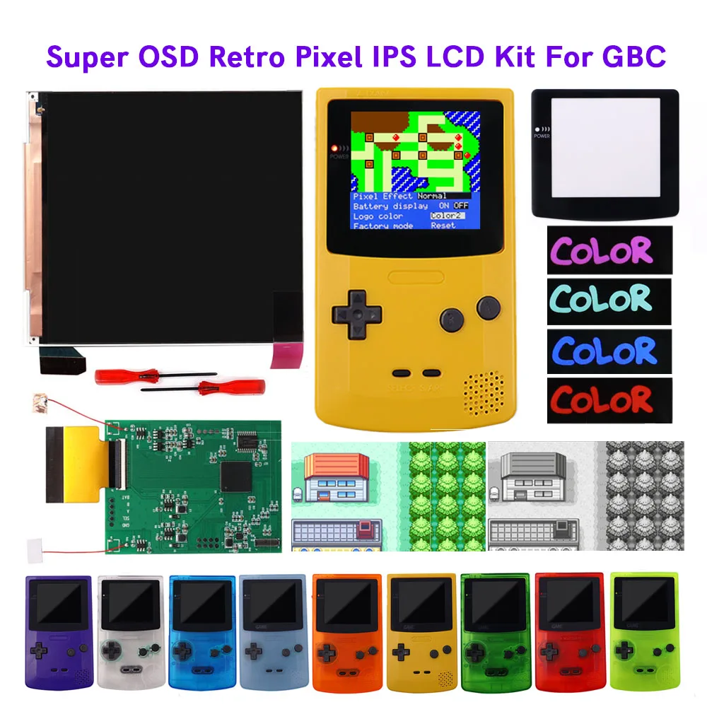 Q5 GBC IPS LCD Backlight Screen Logo Color Changeable Kits With Pre-cut Shell Adjustable OSD menu For GameBoy Color Console