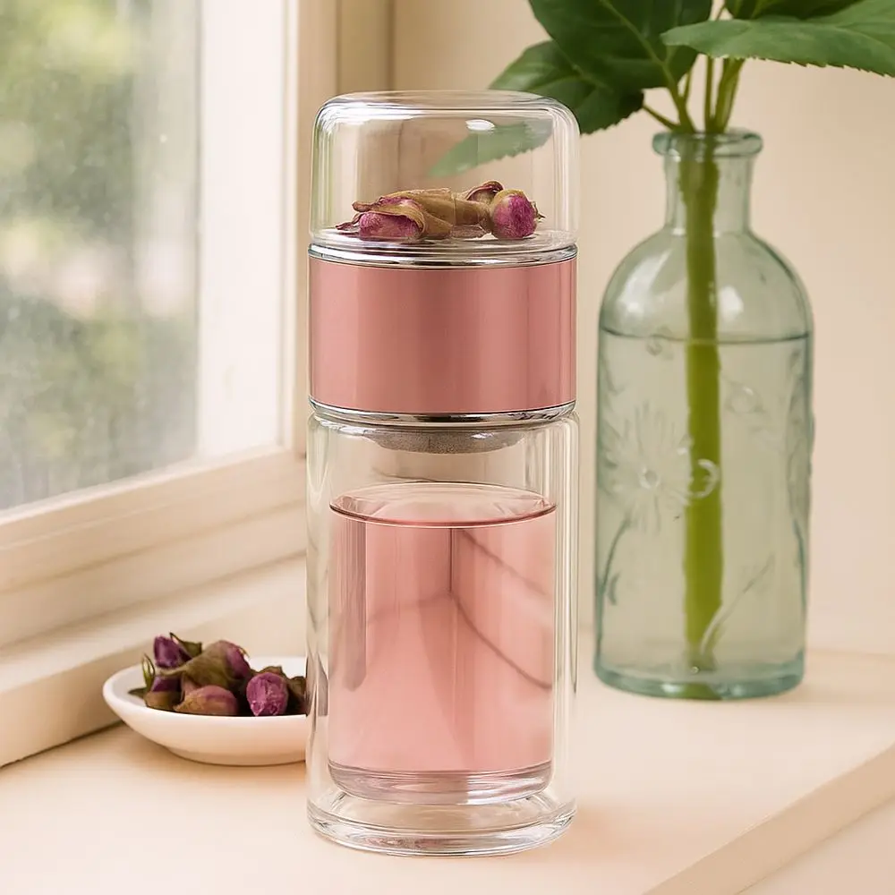 

350ml Glass Tea Water Bottle Leak Proof with Tea Filter Tea Water Separation Cup Double Layer Tea Infuser Bottle Tea Brewing