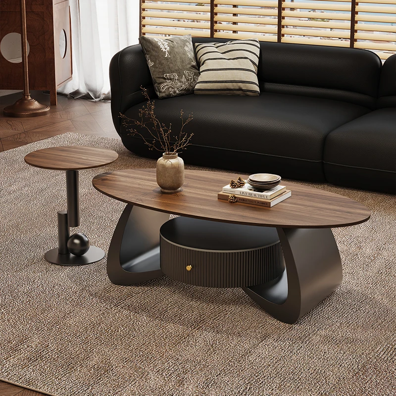 

Furniture simple log style household living room small apartment high-end creative design oval solid wood coffee table combinati