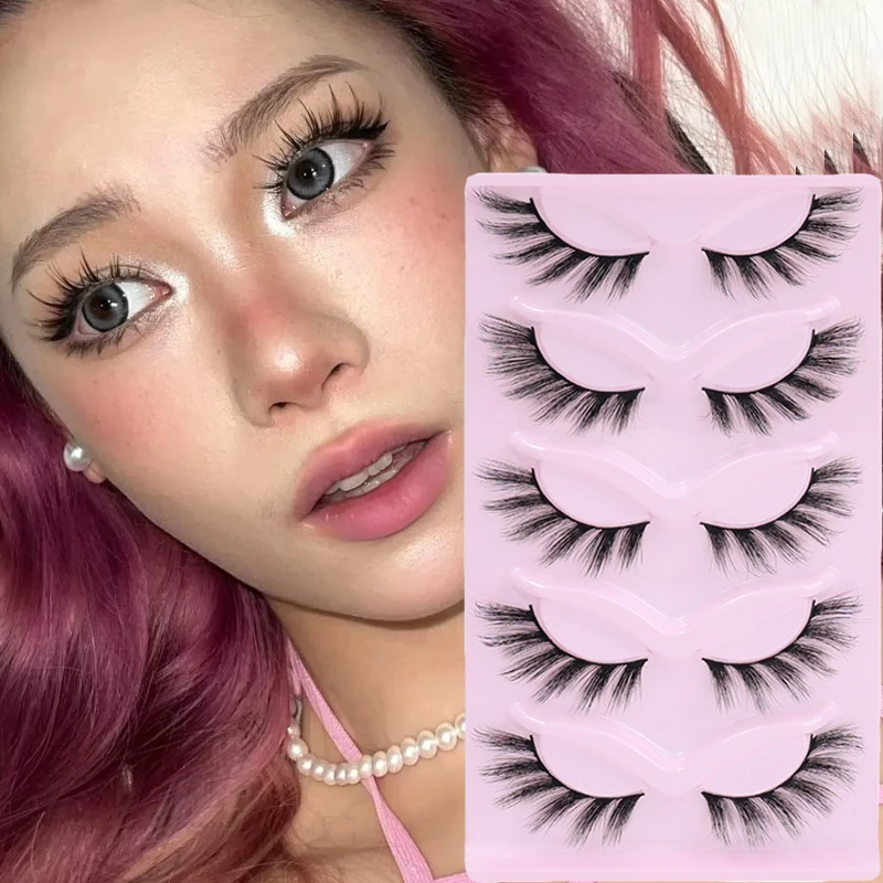 Metade Cílios Postiços, Soft Natural Cat Eye Lashes, Fofo Faux Cils, Maquiagem Ferramenta de Extensão, 5 Pares