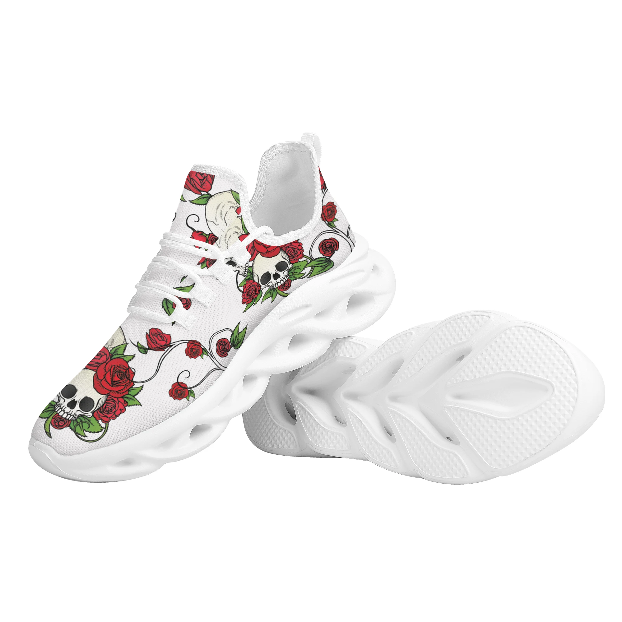 INSTANTARTS Luxury Rose Sunflower Skull Shoes Women Designers Platform White Black Sneakers Casual Shoes Zapatillas de Mujer