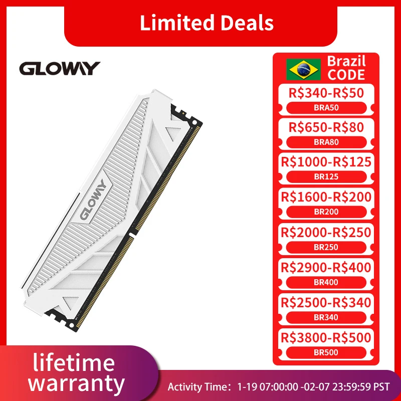 Gloway Memória Ram DDR4 3200mhz (8 gbx2) kit (16 gbx2) 3600mhz desktop 3000 Memoria dissipatore di calor 32gb para computador