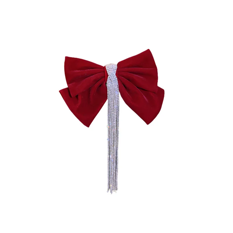 Elegant New Bow Velvet Hairpin Girl Rhinestone Tassel Hairpin Korean Handmade Headdress Fashion Hair Accessories Female