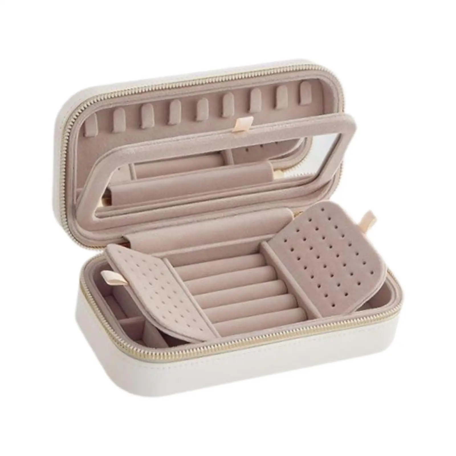 

Jewelry Box with Mirror Container Holder Zipper Travel Jewelry Case for Charm Earrings Stud Bracelet Pendant Valentine's Day