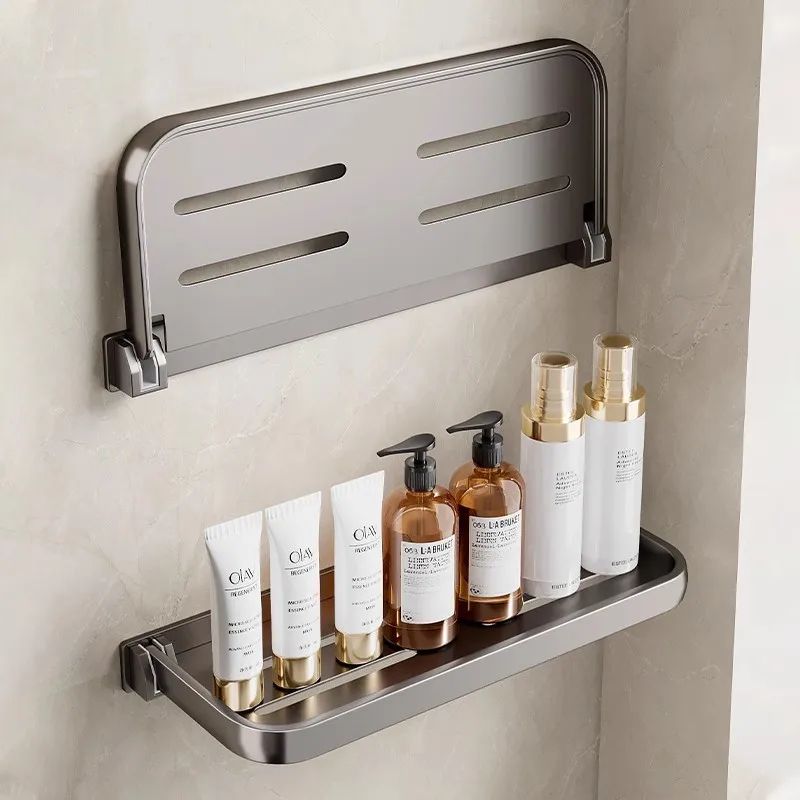 

Folding Bathroom Storage Rack Makeup Bottle Storage Washbasin Toilet Wall-Mounted Storage Shelf Aluminum Shower Rack