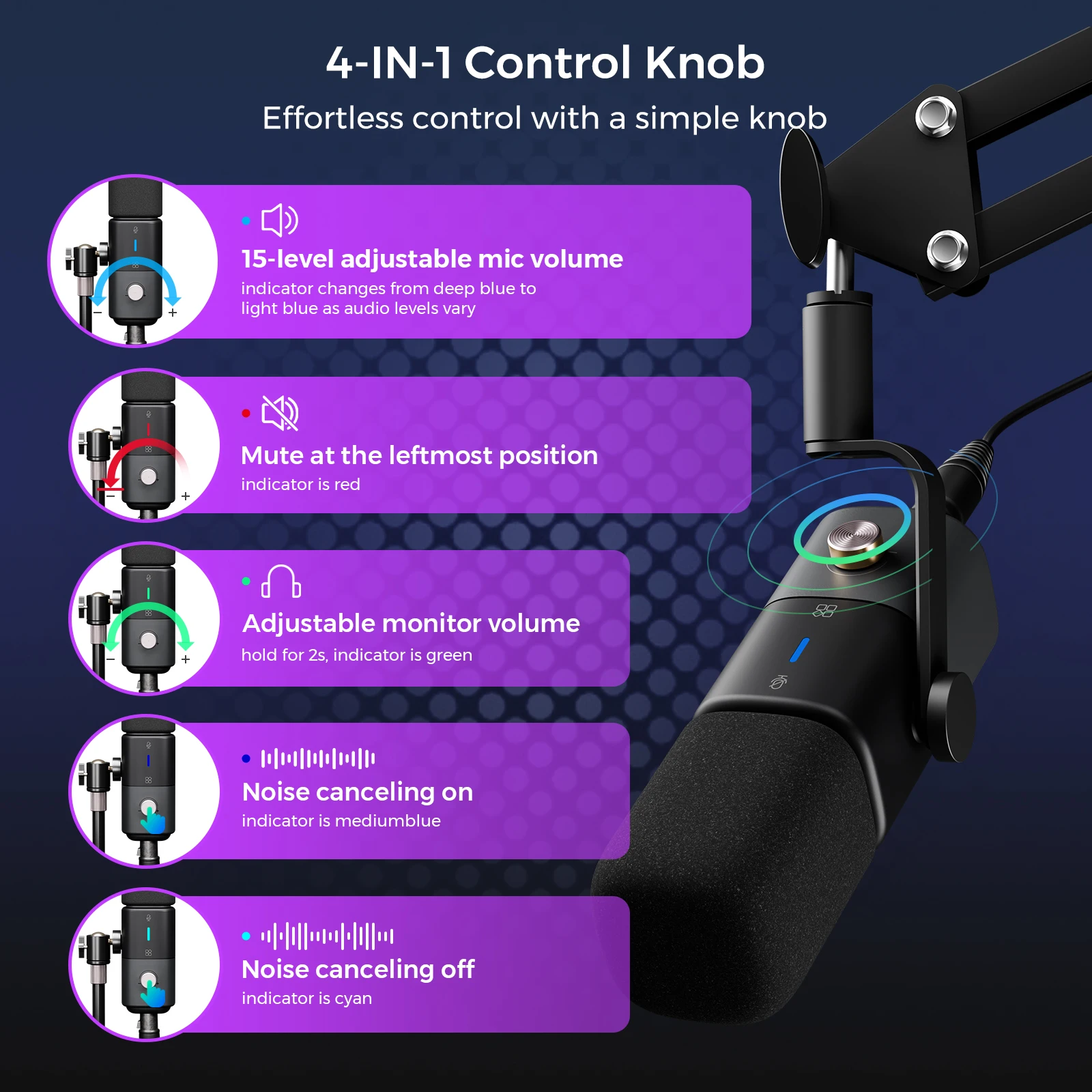 NearStream Dynamic XLR USB Mic Desktop Professional Microphone Plug-and-Play for Gaming Studio Streaming Podcast Recording pc