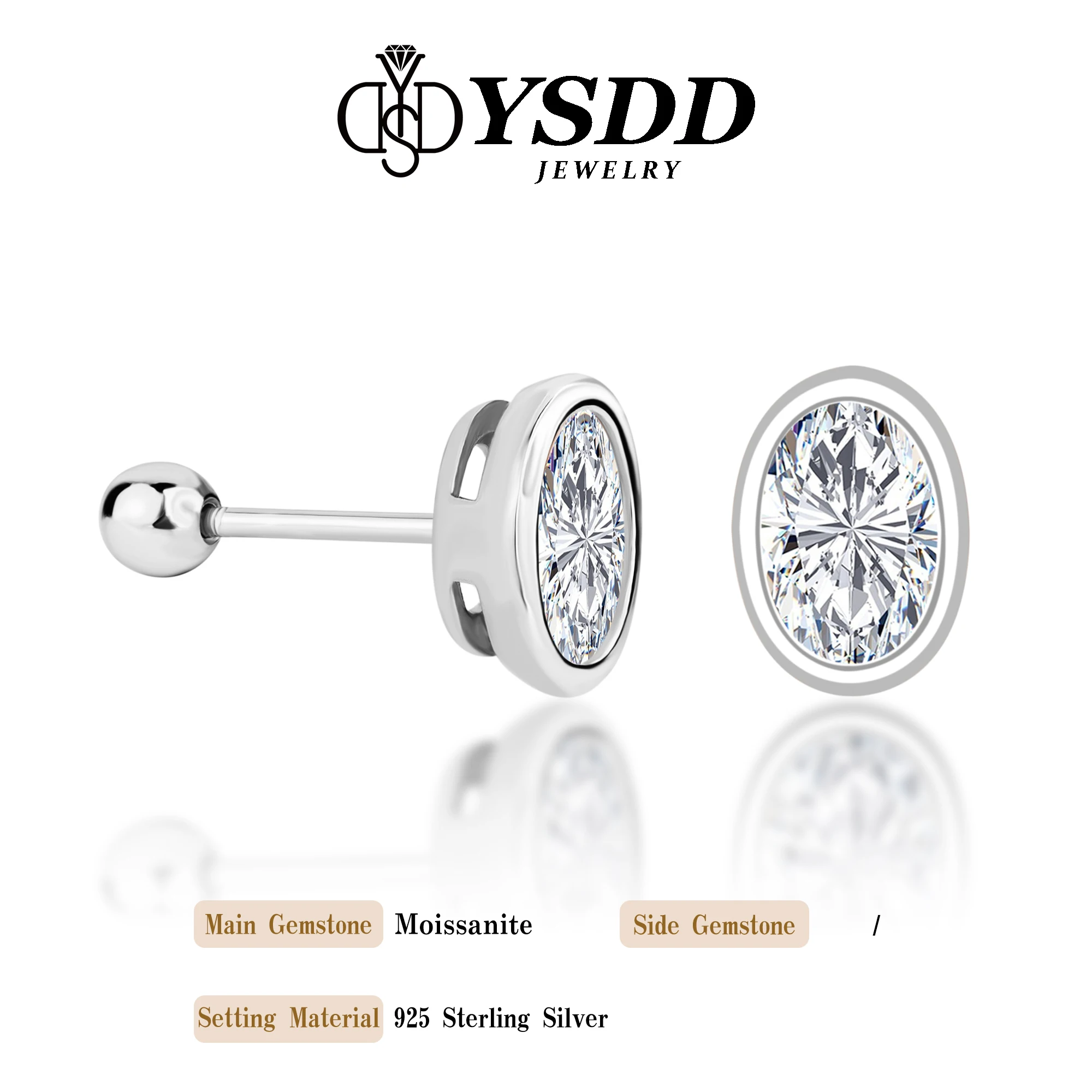 #162 YSDD Authentic 0.5ct Moissanite Fashion Earrings D Color VVS1 Moissanite Earrings 925 sterling Silver women's stud earrings