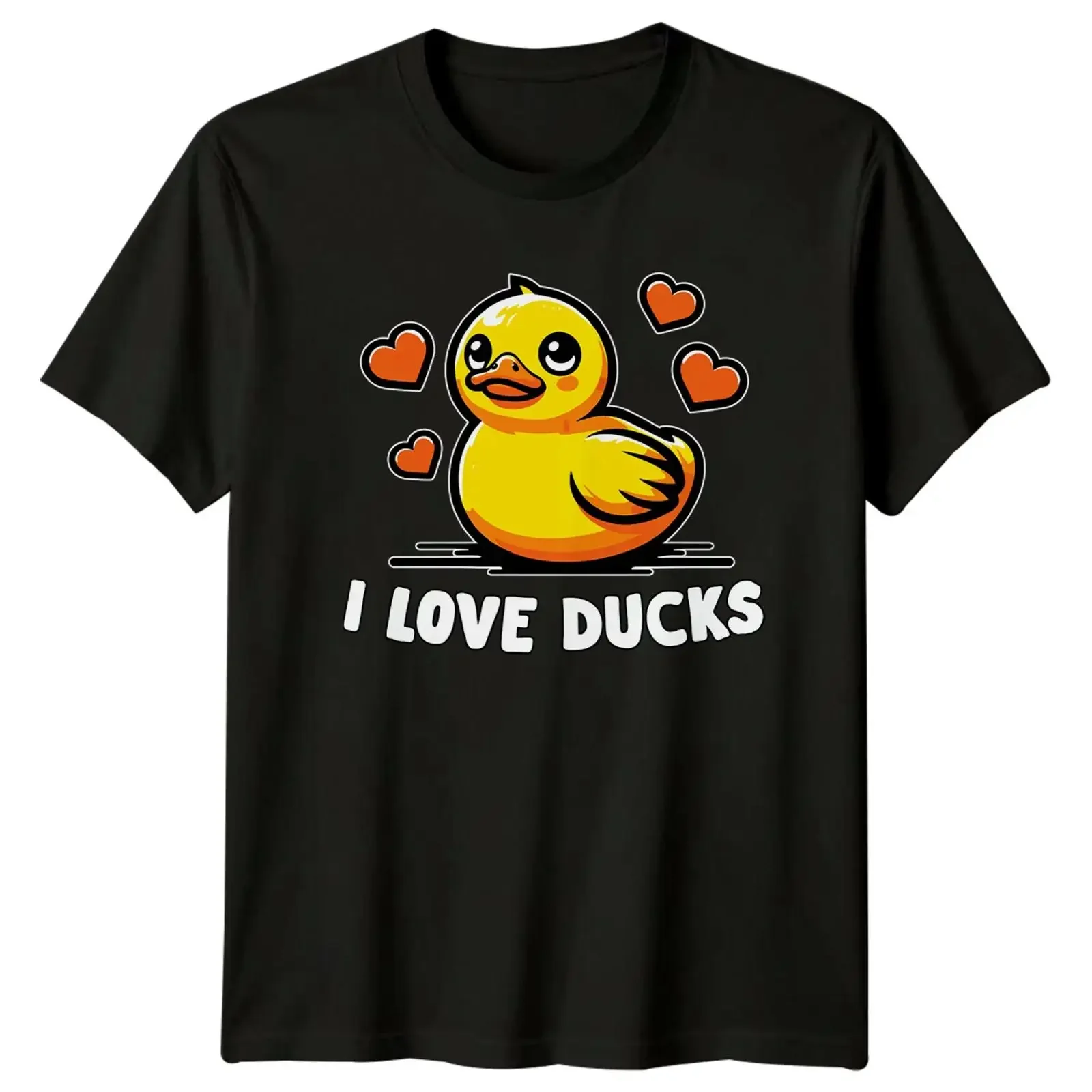 I Love Ducks Cartoon Duckling Heart Funny Animal Pun Quote T Shirt vintage Washed graphic Breathable streetwear Versatile Soft