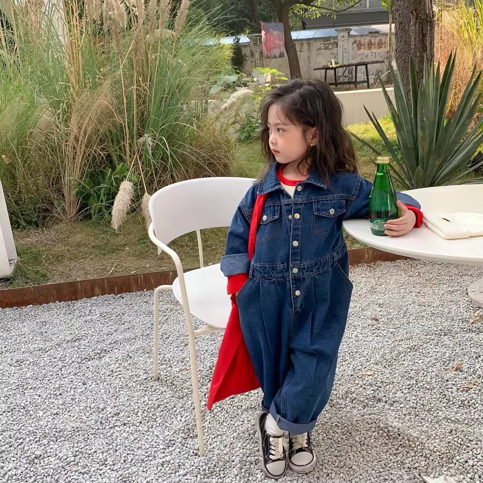 Children's Jumpsuit Spring and Autumn 2026 New Style Boys and Girls Long Sleeved Denim Jumpsuit