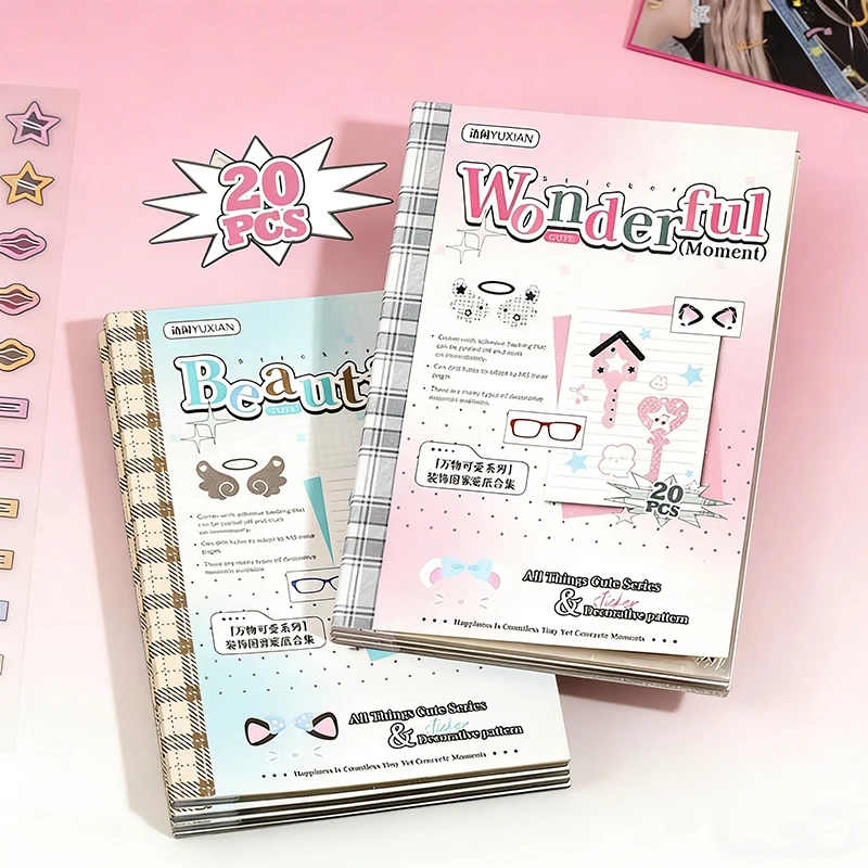 20 Sheets Kawaii Sticker Book Cute Star Wings Decorative Stickers Journal Scrapbooking Material Kpop Stickers for Kids Gift