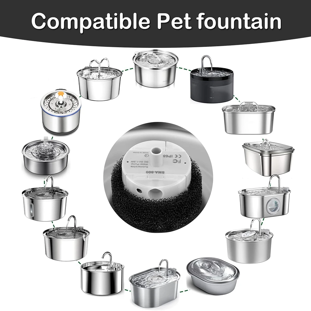 Stainless Steel Cat Fountain Pump Visible water level Cats Water Fountain Pump Ultra Quiet Pump Automatic Pet Cats Dog Fountain