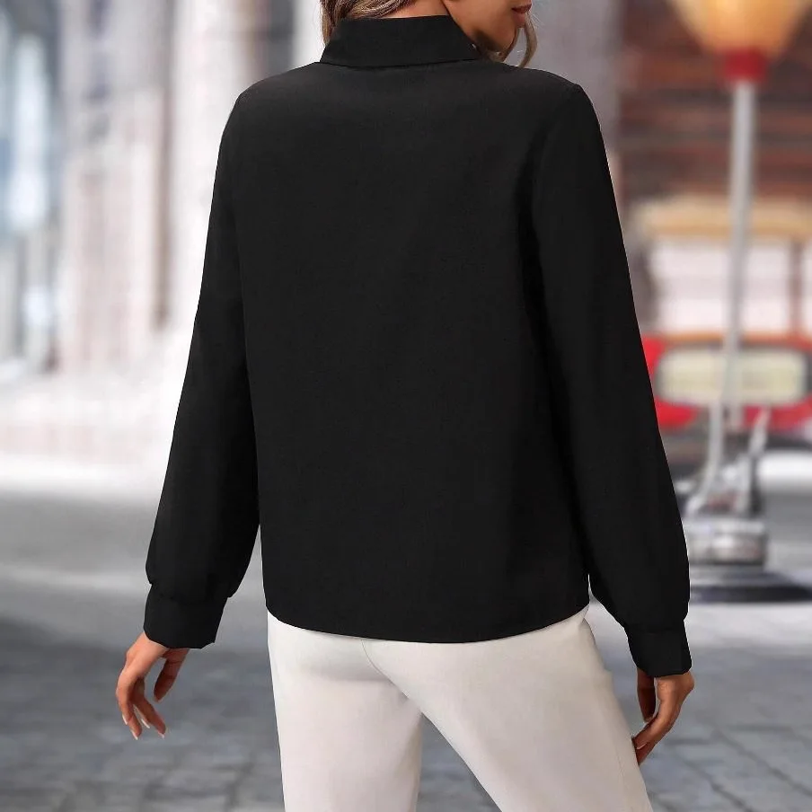 Faionable Asymmetric Long Sve Damenbluse Pendeldesign Polyesterfaser 3D-Effekt irt Damen Premium-Kleidung