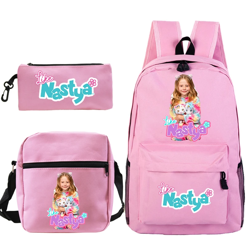 

3pcs Set Like Nastya Prints Backpack for Primary School Students Bookbag Cute Nastya Schoolbag Large Capacity Backpack for Girls