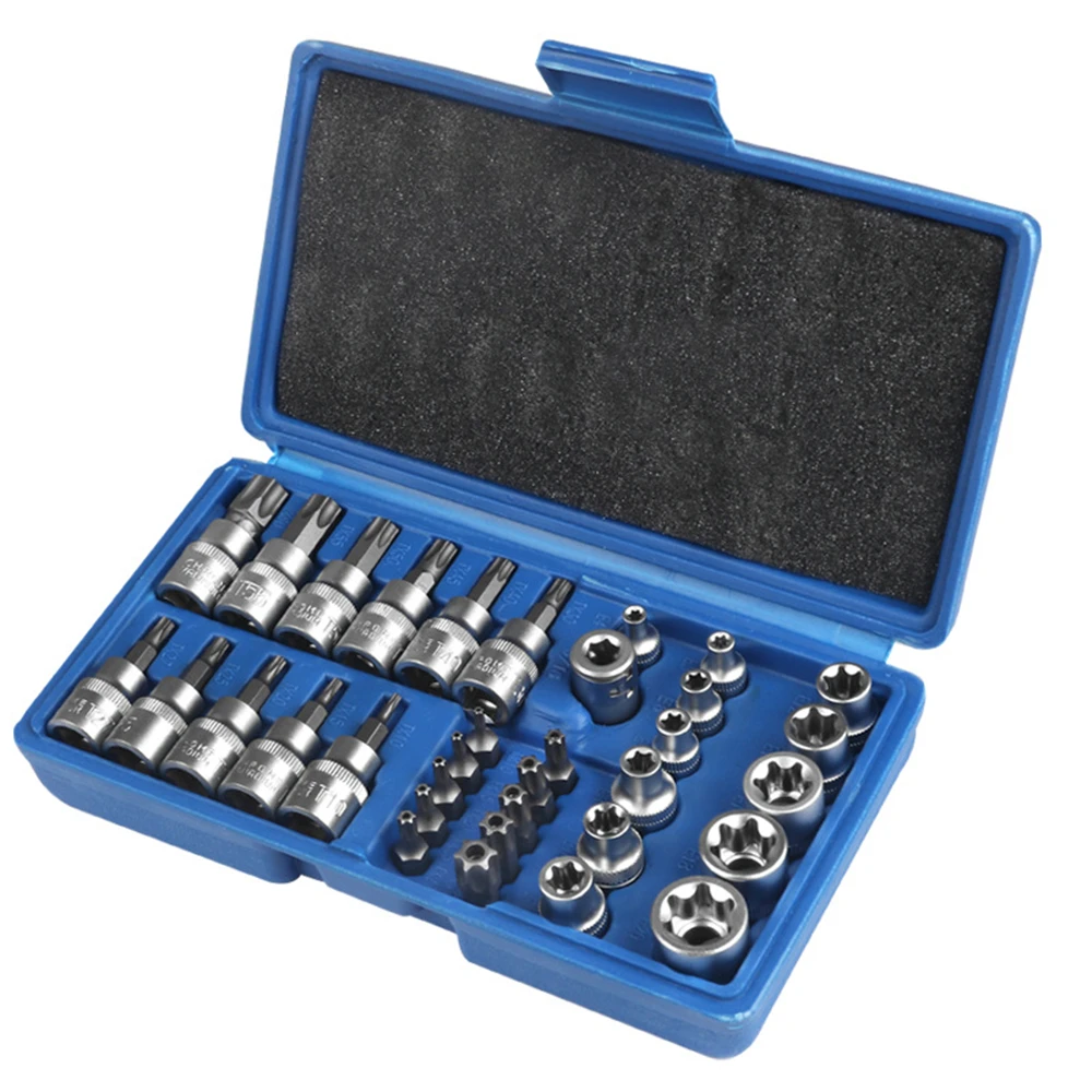 

34Pcs Torx Star Sockets & Bit Set Male / Female E-Security Bits Drive Handheld Tool Torque Star Socket