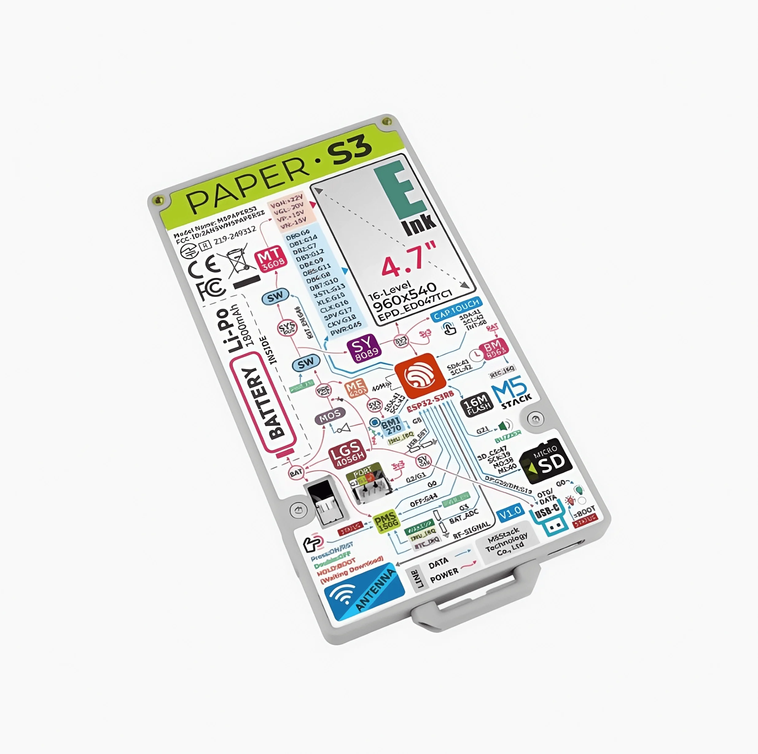 M5Stack PaperS3 Placa de desarrollo de pantalla de tinta electrónica de 4,7 "ensible al tacto de baja potencia ESP32S3