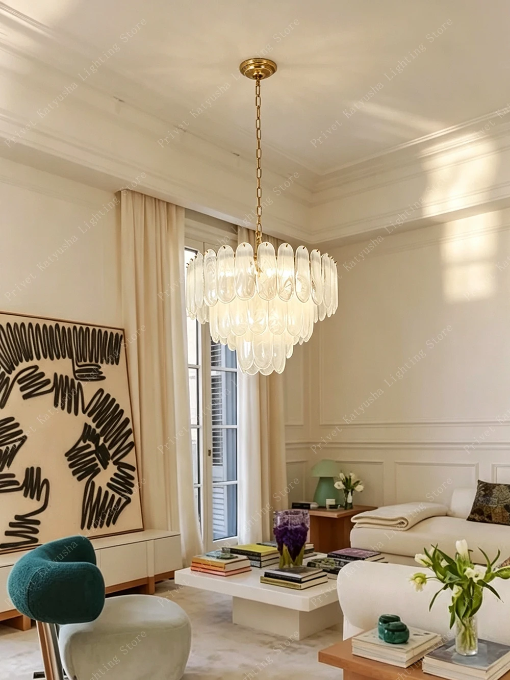 Modern Cloud Glass Exquisite Chandelier Lights, Dimmable Light Fixture Vintage Home Renovation Hanging Lamp Lighting Lustres