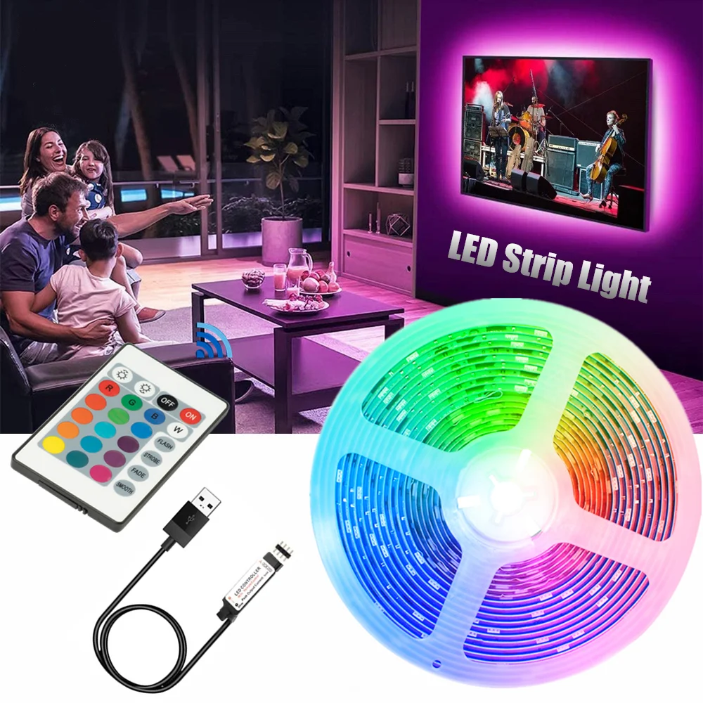 Bande lumineuse LED colorée, mini contrôleur de musique, RVB 5050, USB, 20 touches, 24 touches, fête à la maison, bar, danse, éclairage de fond TV